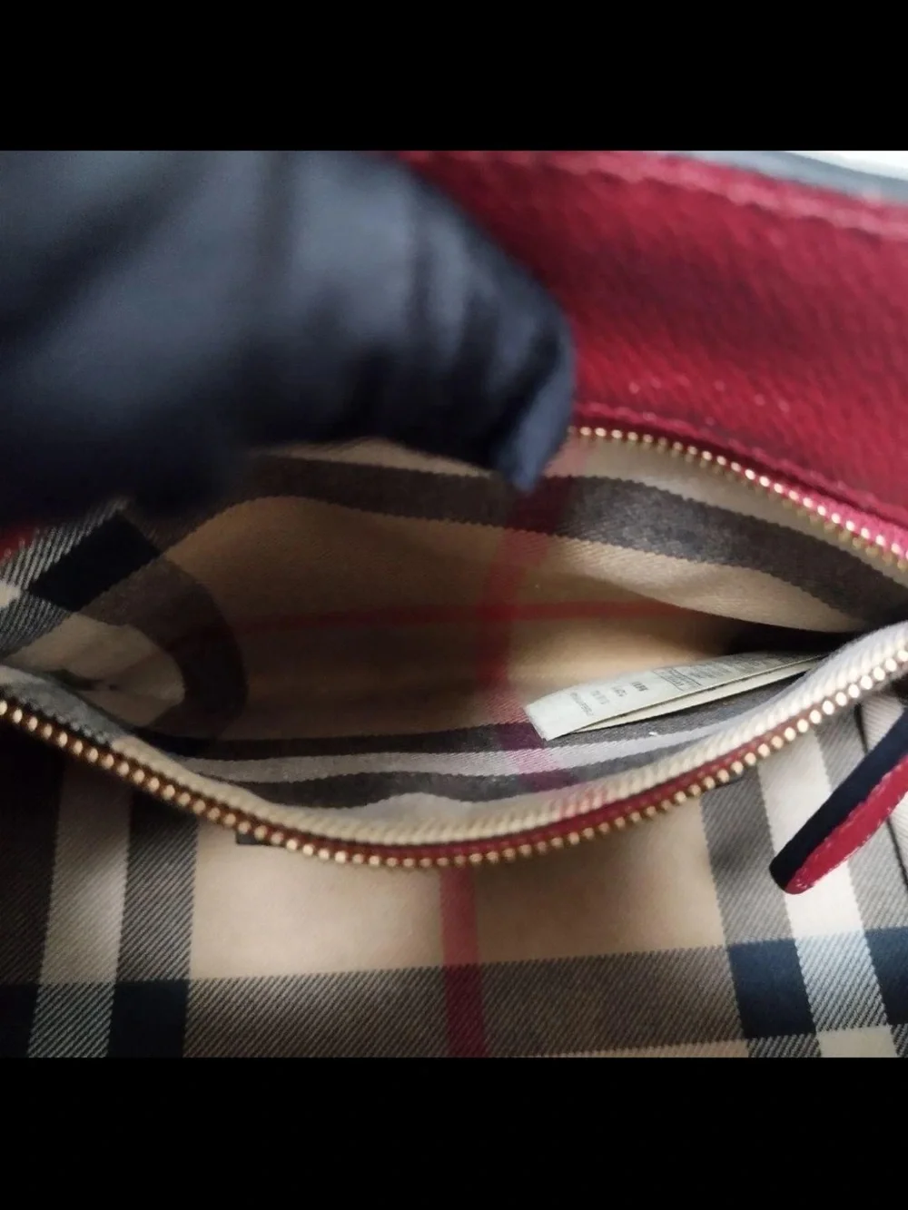 Burberry Burgundy Leather Satchel with Check Shoulder Strap